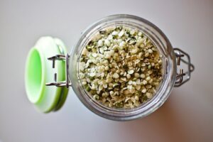 raw hemp seeds in mason jar