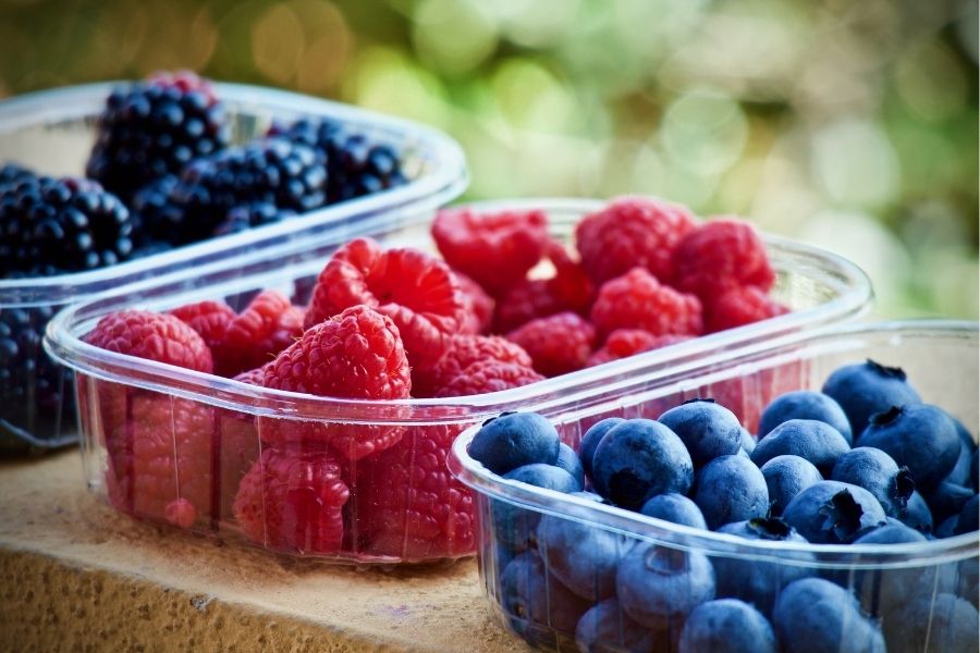 blueberries, raspberries, blackberries