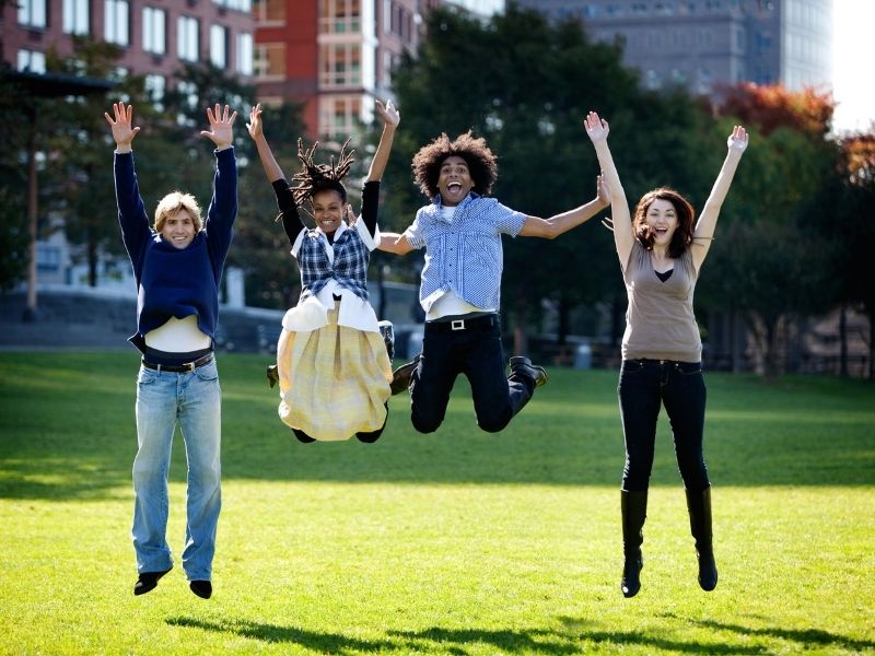 people jumping for joy