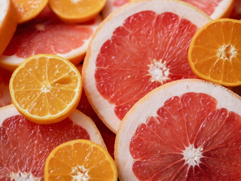 pink grapefruit halves