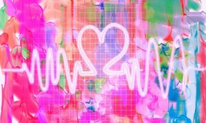 heart beat on pink watercolour background