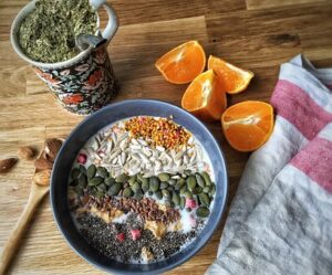 homemade porridge, nuts, seeds