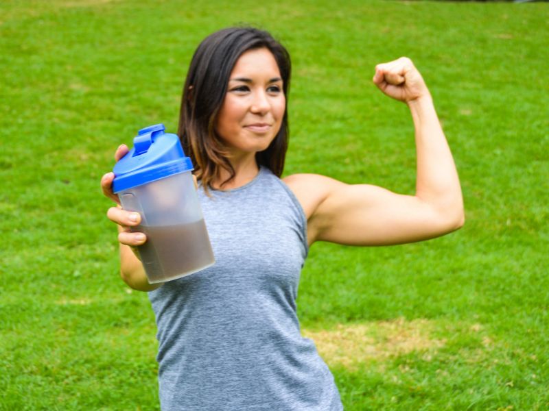 woman drinking protein shake