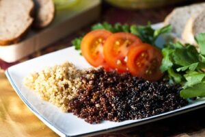 cooked red, white, and black quinoa