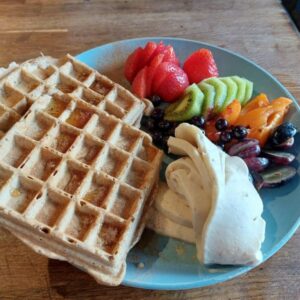 WFPB, Peanut Butter Waffles with Homemade, Easy Ice-Cream